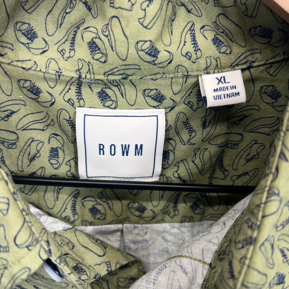 ROWM Button Up Shirt Mens XL Sage Green Sneaker Print Short Sleeve Cotton NWT - Picture 2 of 10
